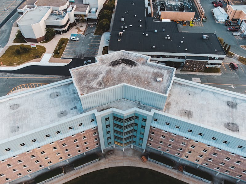 Aerial view of commercial building rooftop